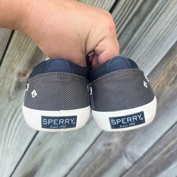 Sperry Kids Shoes Navy Canvas Lace Up Memory Foam Top Sider Washable Size 3M - Picture 5 of 8